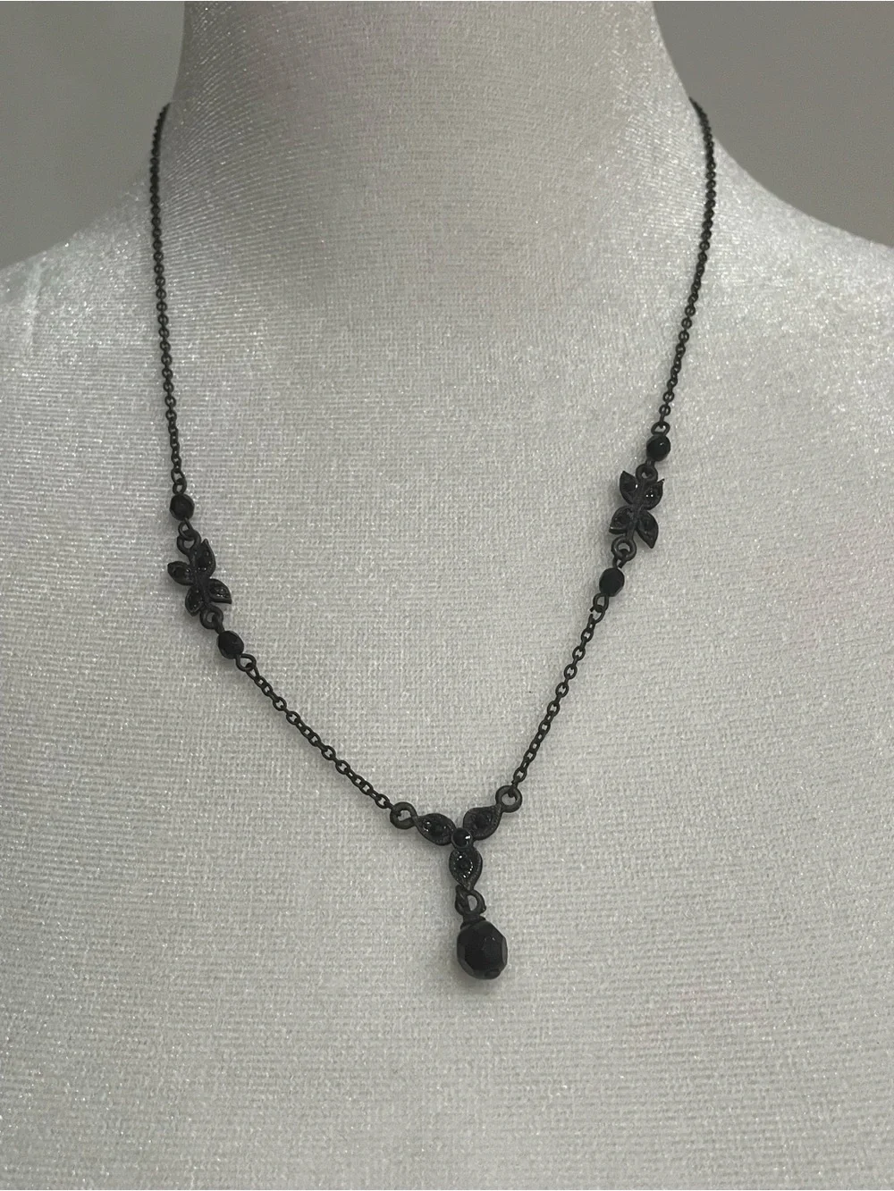 Black, Floral Statement Women’s Necklace  rhinestone  enameled Necklace
